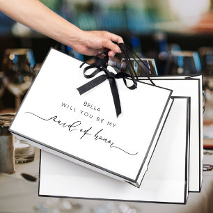 Simple Maid Of Honour Proposal Black & White Large Gift Bag