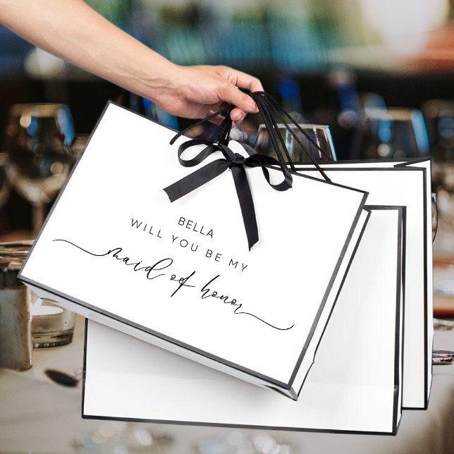Simple Maid Of Honour Proposal Black & White Large Gift Bag (Creator Uploaded)