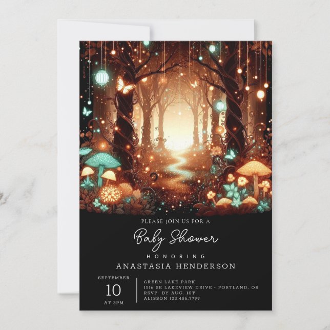 Simple Majestic Enchanted Forest Baby Shower Invitation (Front)