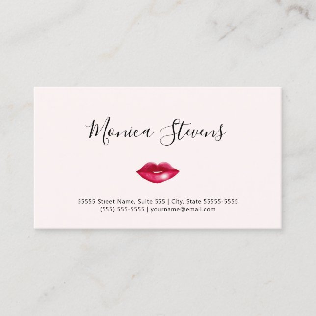 Simple Makeup Artist Chic Pink Lips and QR Code Business Card (Front)
