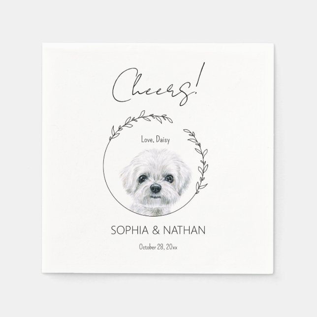 Simple Maltese Dog Wedding Cocktail  Napkin (Front)