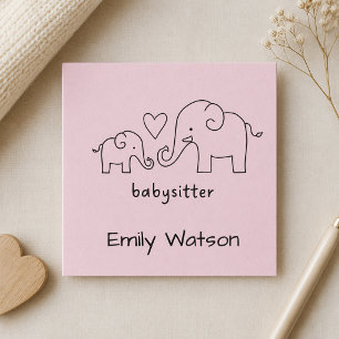 Simple Mama Baby Elephant Heart Babysitter  Square Business Card