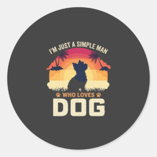 Simple Man Who Loves Dog Silhouette Sunset Palm Tr Classic Round Sticker
