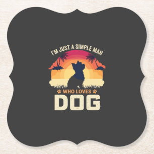 Simple Man Who Loves Dog Silhouette Sunset Palm Tr Paper Coaster