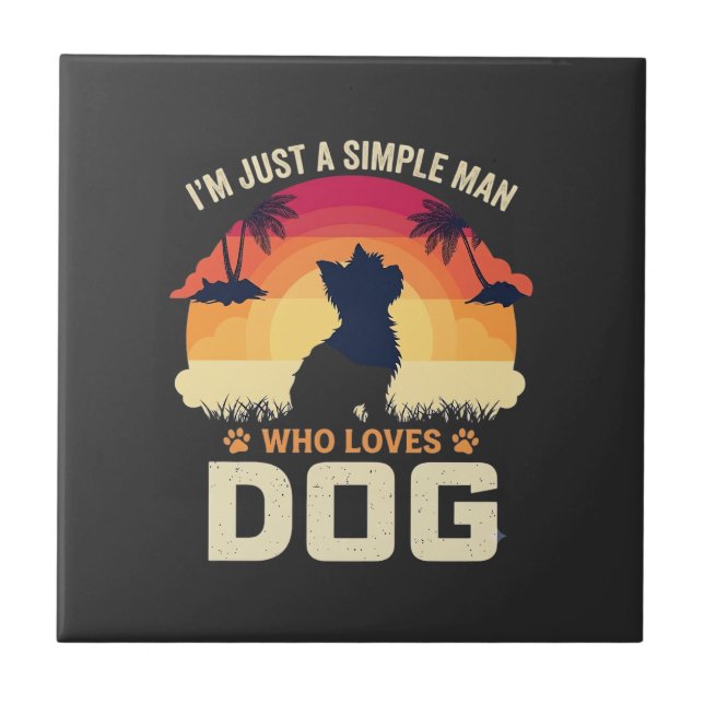 Simple Man Who Loves Dog Silhouette Sunset Palm Tr Tile (Front)