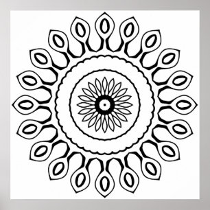 Simple Mandala Colouring Page with Teardrop Petals Poster