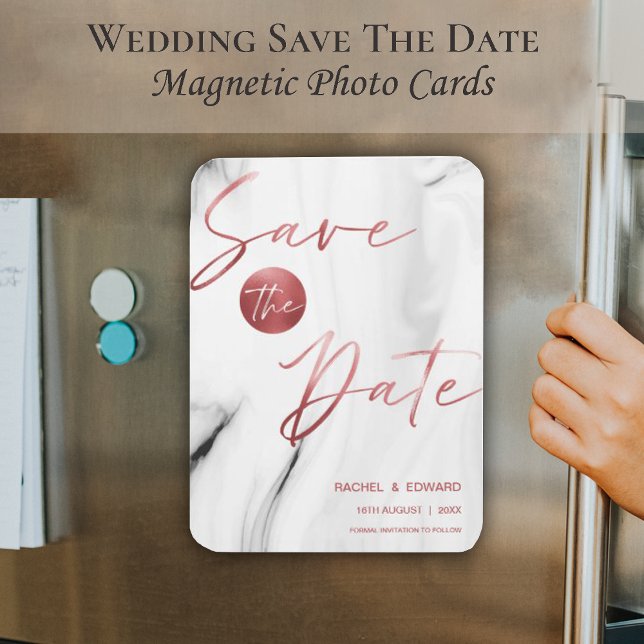 Simple Marble Faux Rose Gold Wedding Save The Date Magnet (Creator Uploaded)