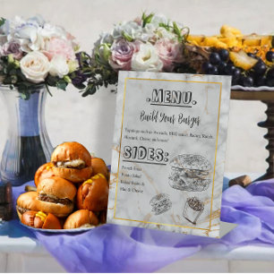 Simple Marble Gold Elegant Wedding Burger Menu Pedestal Sign