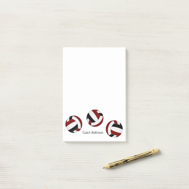 simple maroon black volleyballs w coach name post-it notes (On Desk)