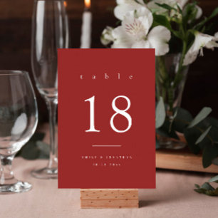 Simple  Maroon Christmas Wedding Table Number