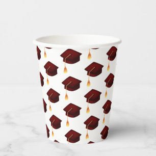 Simple Maroon Gold Graduation Cap Pattern Paper Cups