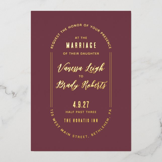 Simple Maroon Minimalist Wedding Invitation (Front)