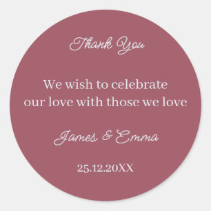 Simple Maroon Personalised Wedding Classic Round Sticker