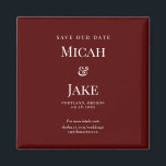 Simple Maroon & White Wedding Save our Date Magnet<br><div class="desc">Maroon background.   White Monogram/Initials.  Simple.    Save our Date.  Website.  Magnet.  Square.</div>