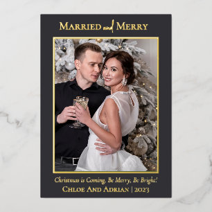 Simple Married and Merry Newlywed Christmas Photo