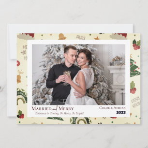 Simple Married and Merry Newlywed Christmas Photo Holiday Card