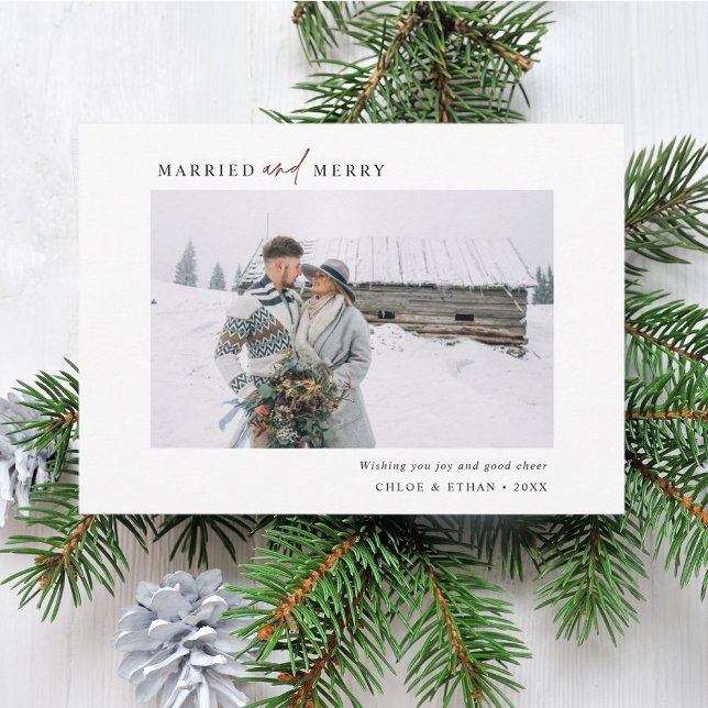 Simple Married & Merry Newlyweds Photo Landscape Holiday Card (Creator Uploaded)