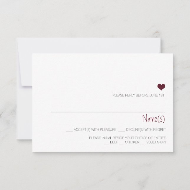 Simple Marsala heart wedding reply card (Front)