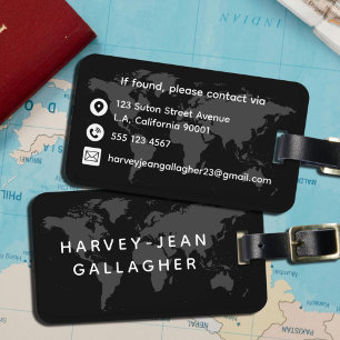 Simple Masculine Black and White World Map Travel  Luggage Tag
