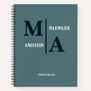 Simple Masculine Blue Monogram Personalized Sketch Notebook