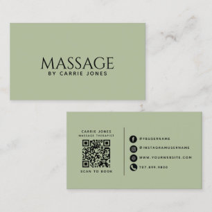 Simple Massage Therapist Sage Green Business Card