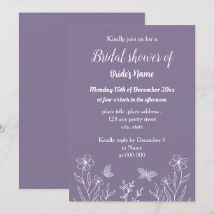 Simple mauve floral bridal shower invitation