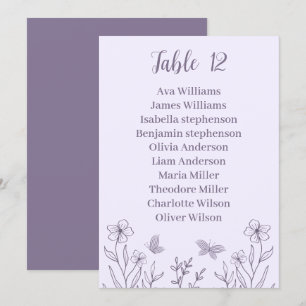 Simple mauve floral seating chart card