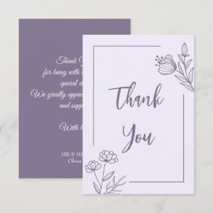 Simple mauve floral wedding thank you card