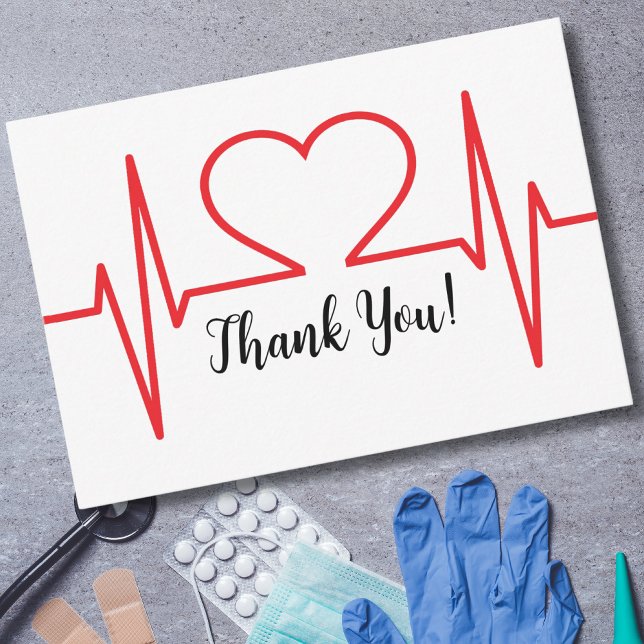 Simple Medical Thank You Card (Red Heart Beat EKG Line Thank You Card)