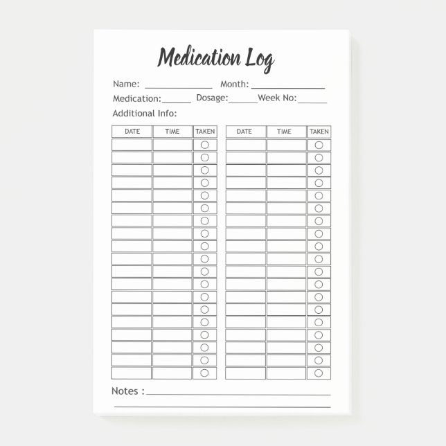 Simple Medication Check List - Personalised Post-it Notes (Front)