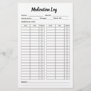 Simple Medication Check List - Personalised Stationery