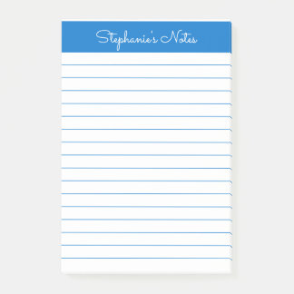 Simple Medium Blue Lined Personalised Post-it Notes
