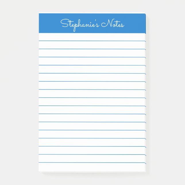 Simple Medium Blue Lined Personalised Post-it Notes (Front)