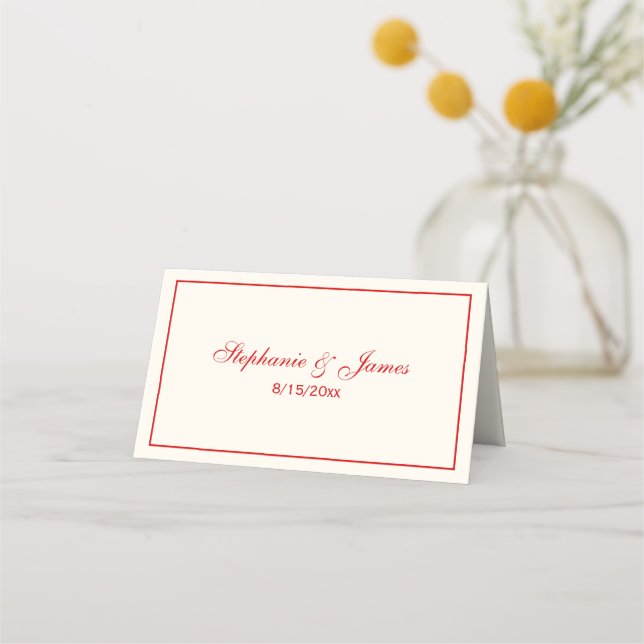 Simple Medium Red Frame Escort Cards Ivory (Front)