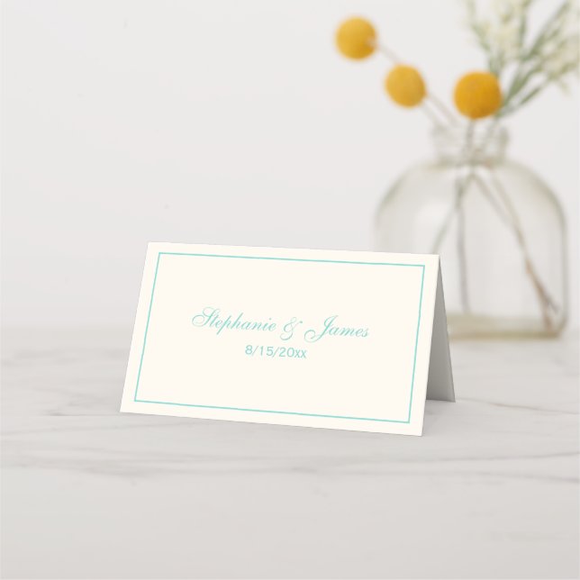 Simple Medium Turquoise Frame Escort Cards Ivory (Front)