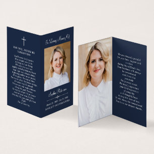 Simple Memorial 2 Photo Blue Folder Prayer Card