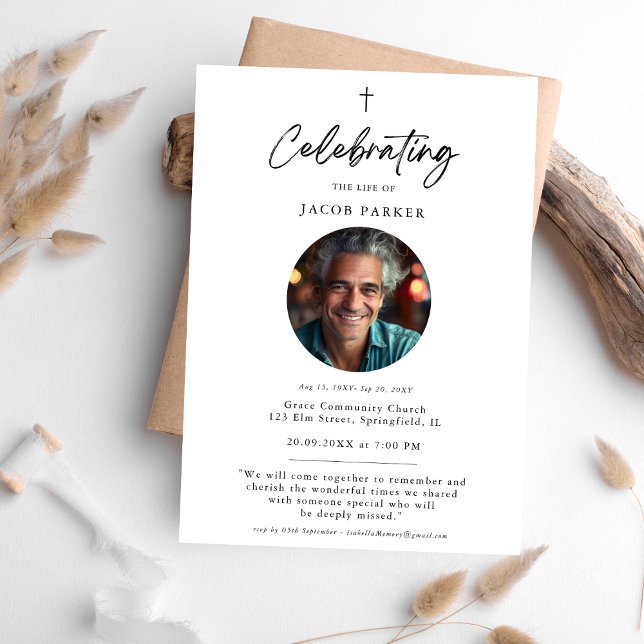 Simple Memorial Celebration Of Life Cross Photo Invitation (Creator Uploaded)