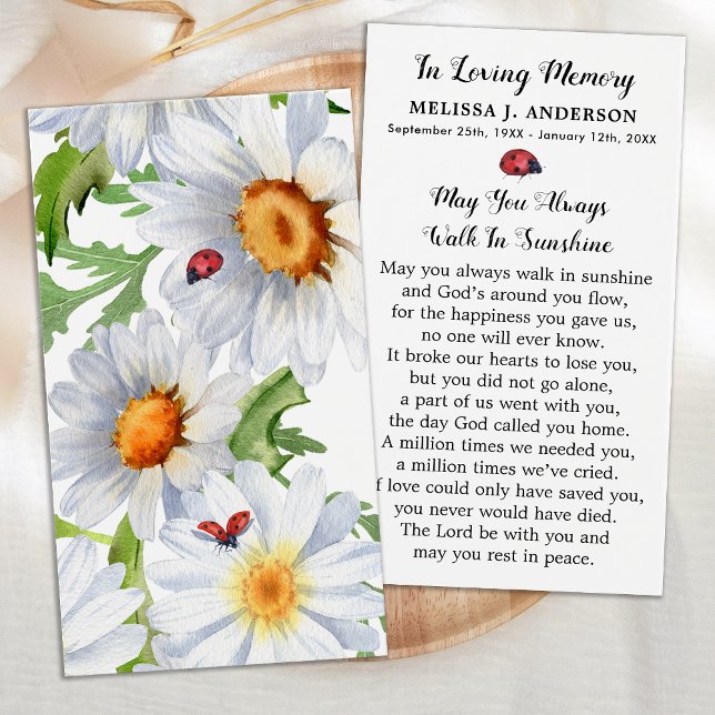 Simple Memorial Floral Daisy Funeral Prayer Card (Creator Uploaded)