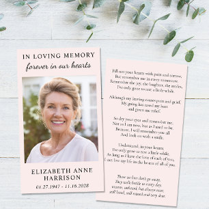 Simple Memorial Funeral Photo Pink Prayer Card