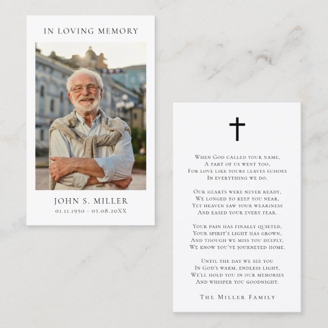 Simple Memorial Funeral Prayer Photo Sympathy Card (Front/Back)