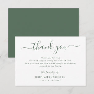 Simple Memorial Funeral Sage Green Thank You Note Card