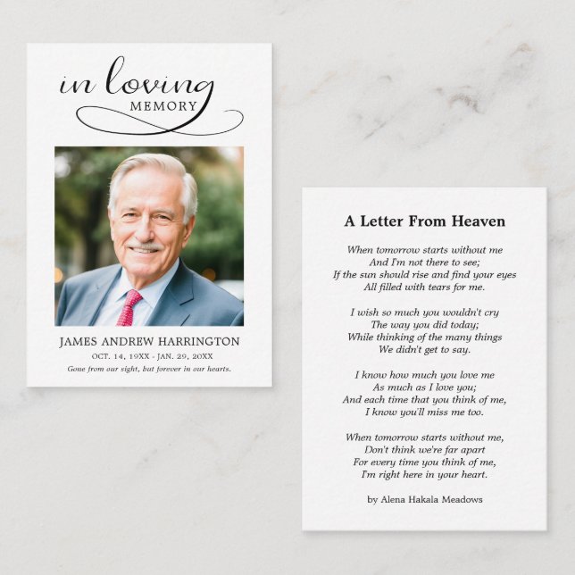 Simple Memorial Photo Funeral Card (Front/Back)