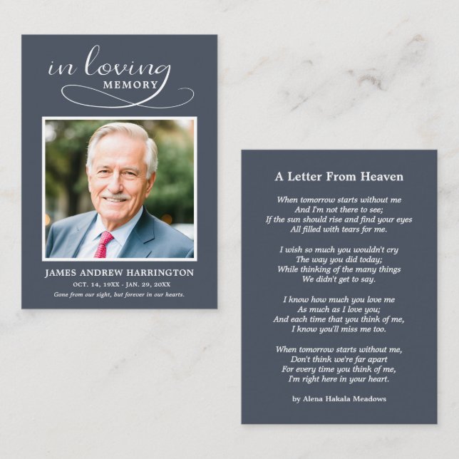 Simple Memorial Photo Funeral Card (Front/Back)