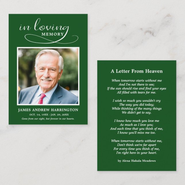 Simple Memorial Photo Funeral Card (Front/Back)