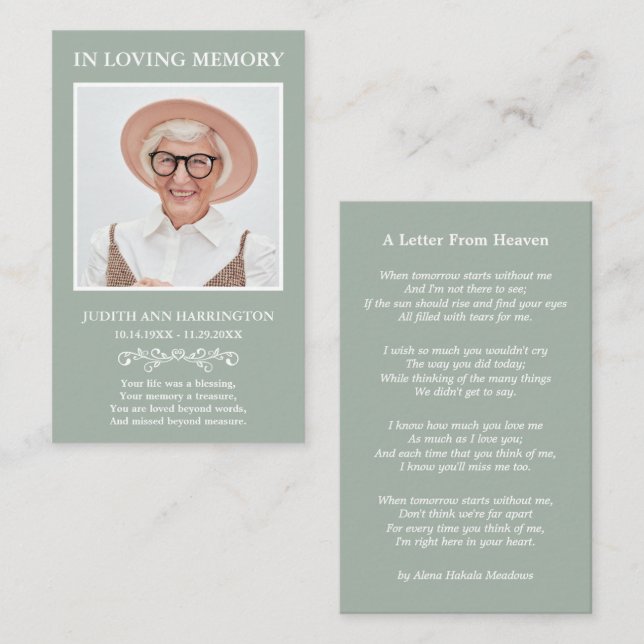 Simple Memorial Photo Funeral Card (Front/Back)