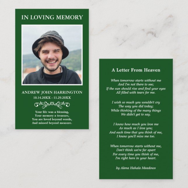 Simple Memorial Photo Funeral Card (Front/Back)