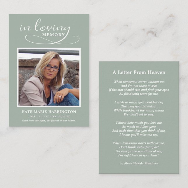Simple Memorial Photo Funeral Card (Front/Back)