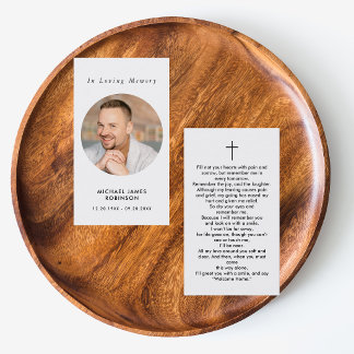 Simple Memorial Photo Sympathy Funeral Prayer Card