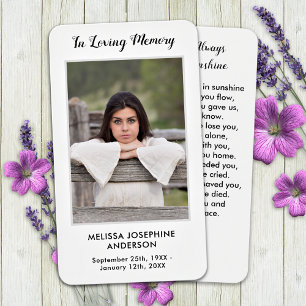 Simple Memorial Photo Sympathy Funeral Prayer Card