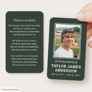 Simple Memorial Prayer Funeral Card Photo Green
